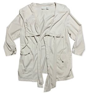 Zenergy By Chico’s Beige Lightweight 3/4 Sleeve Jersey Knit Hooded Cardigan Sz L